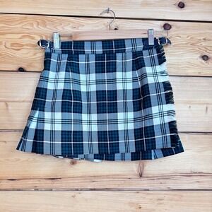RJ McCarthy Green Plaid Wool Kilt Miniskirt Schoolgirl Twee Pleated Wrap Size 8